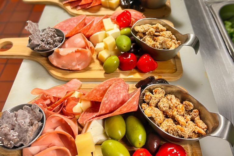 Meat and cheese board for catering